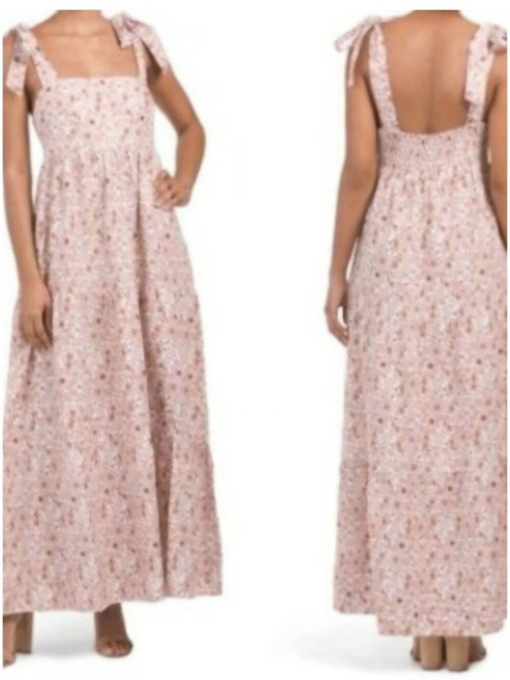 House Of Harlow Pink Tan Bohemian Cottagecore Linen Blend Maxi Dress Size 10